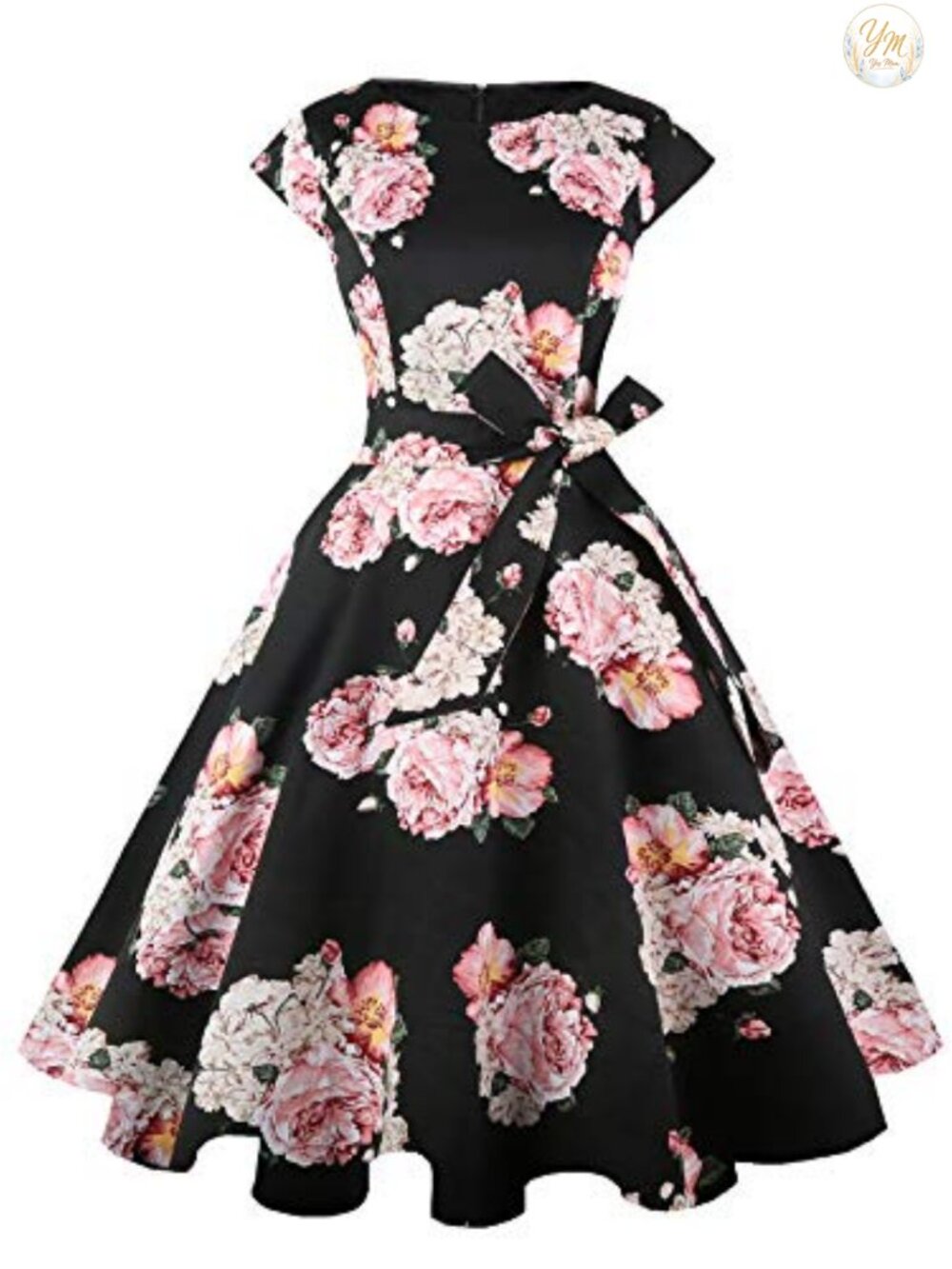 Vintage 1950s Cocktail Party Dress Cap Sleeve Boat Neck A-Line with Pockets